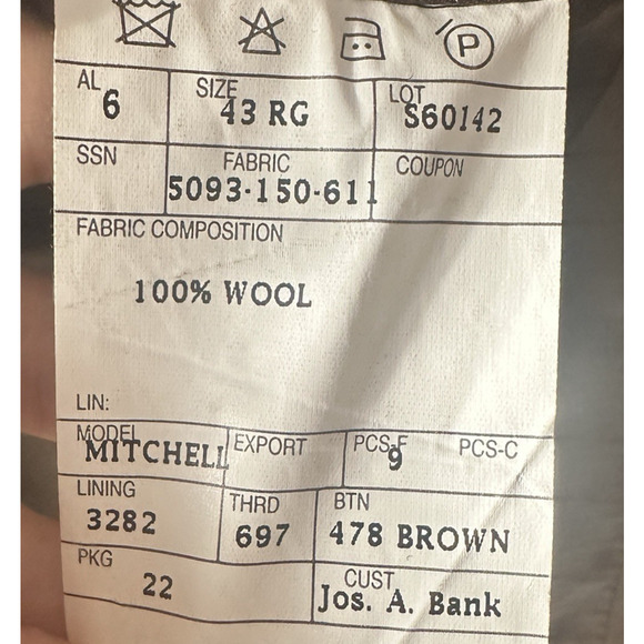 Jos A Bank Signature Collection Brown Wool Blazer 43R 3-Button Sport Coat - Picture 7 of 8
